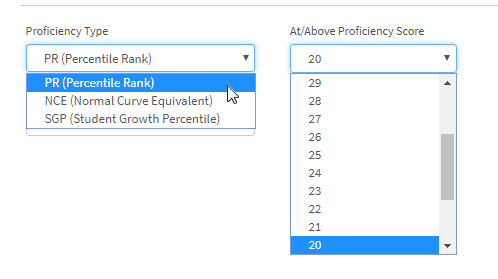 The Proficiency Type drop-down list.