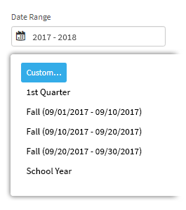 The user has chosen to select custom dates. A pop-up calendar is open, allowing the user to choose the dates. The dates can also be entered in the fields above the calendar. The Apply and Cancel buttons are in the upper-right corner of the pop-up window.