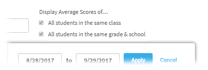 The Display Average Scores of options: All students in the same class, or All students in the same grade and school.