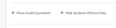 The Show Grade Equivalent and Hide Students Without Data check boxes.