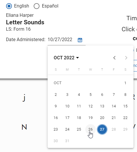 select the date administered, then select the correct date in the calendar