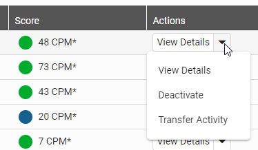 example of the options in the Actions column