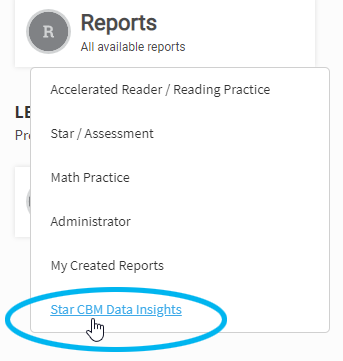 select Reports on the Home page, then select Star CBM Data Insights