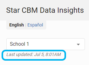 example of the last updated date and time below the School name or drop-down list