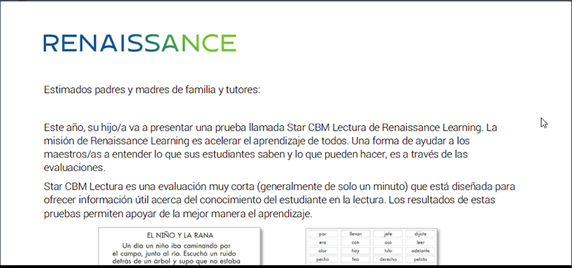 Star CBM Lectura Family Letter in Spanish