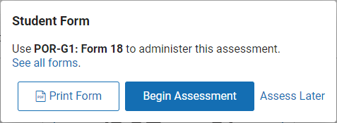 example of the Student Form message for Mixed Format assessments