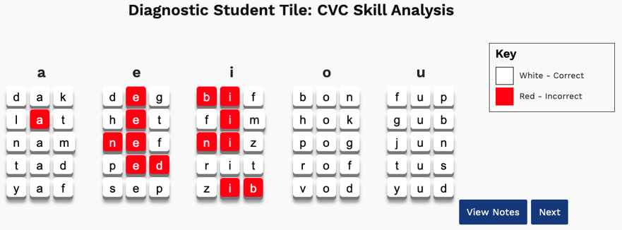 example of the Diagnostic Student Tile Report