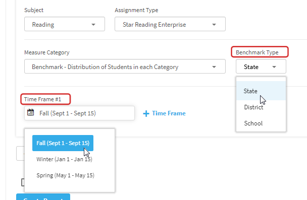 The Benchmark Type and Time Frame options, based on the chosen Measure Category.