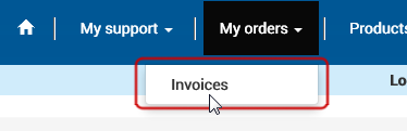 My orders menu highlighting Invoices