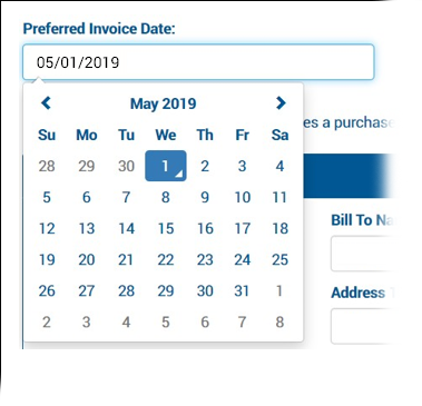 The preferred invoice date being entered by means of a drop-down calendar.