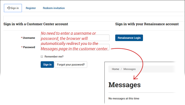 There is no need to enter a username or password; the browser will automatically redirect you.