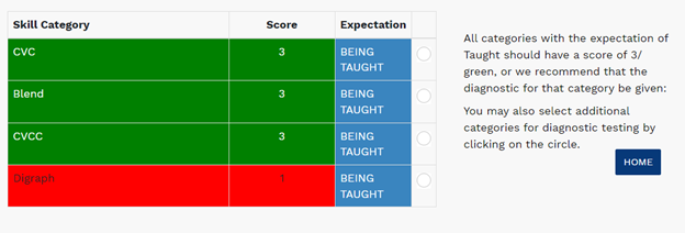 example of the Diagnostic Recommendation Report with the filter, showing only 4 categories