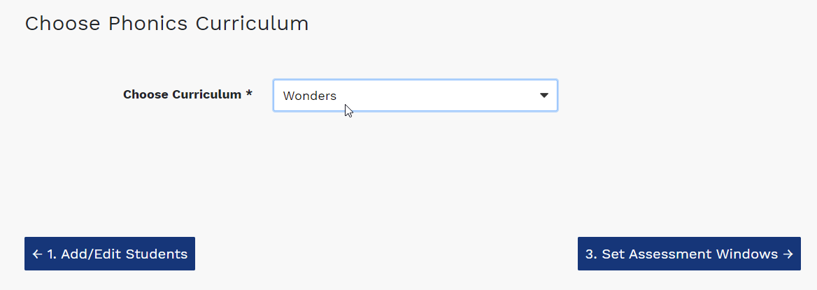 select the drop-down list and choose your curriculum