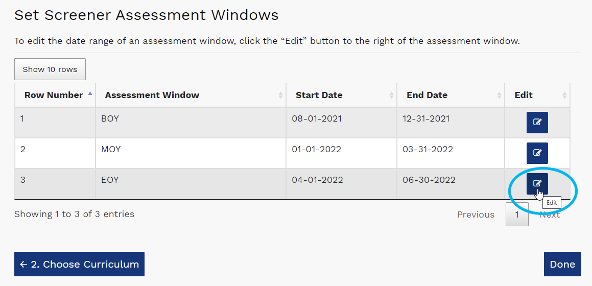the Assessment Windows page