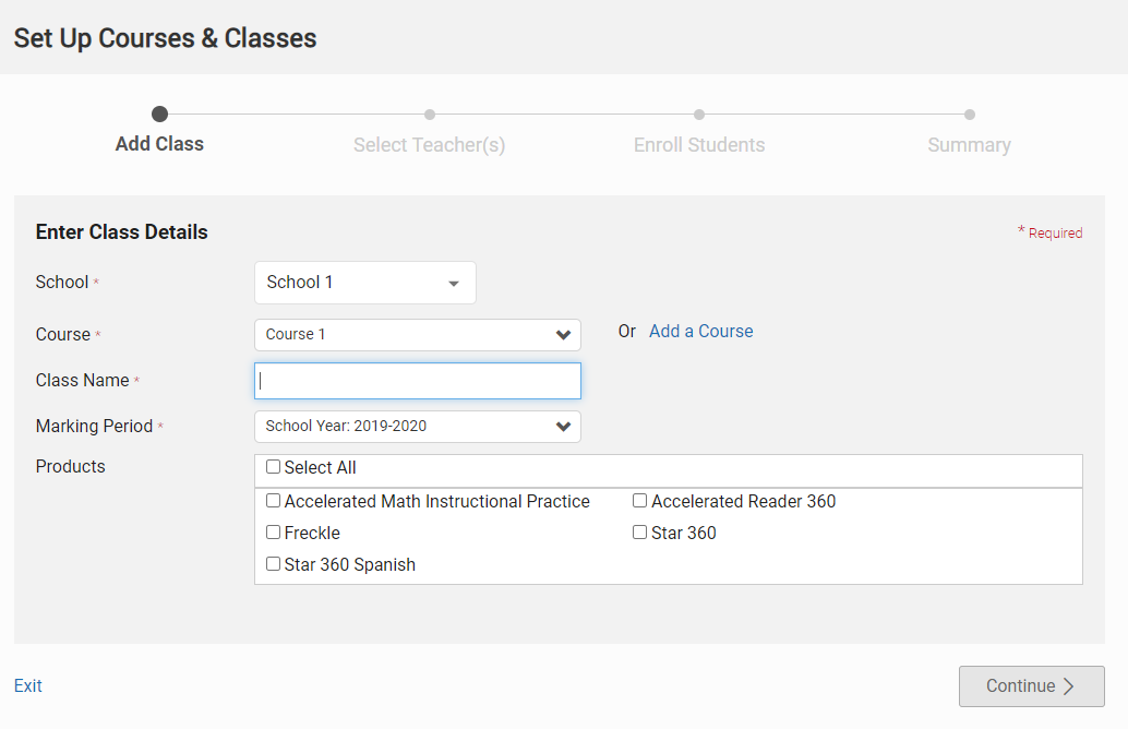 the Add Class step in Set Up Courses and Classes