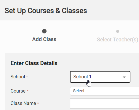 select the School drop-down list and choose the school