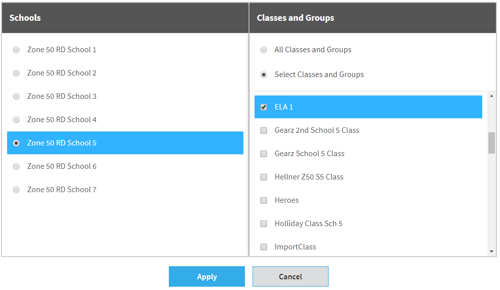 select teh school, then the class and group or all classes and groups