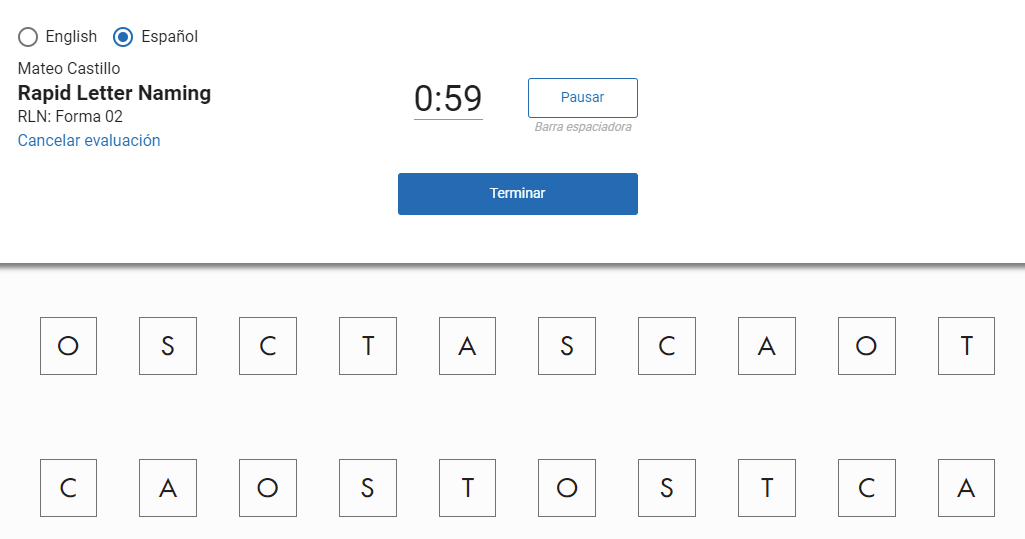 ejemplo de Nombrar letras rápidamente