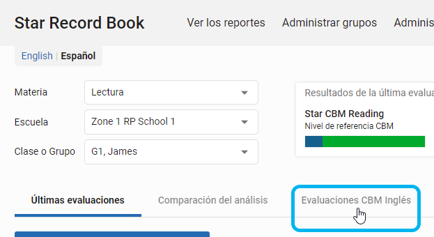 seleccione Evaluaciones CBM Inglés