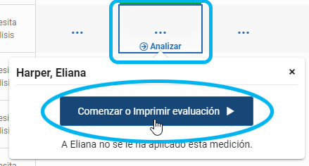 seleccione el recuadro con la palabra  Analizar; luego, seleccione Comenzar o Imprimir evaluación