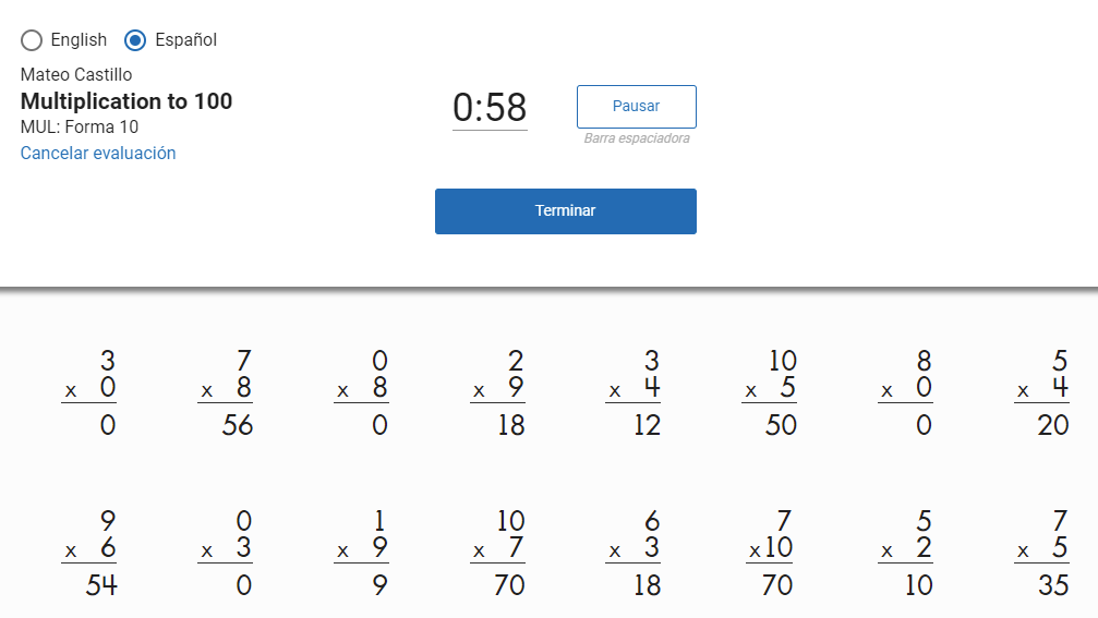 ejemplo de Multiplicaciones hasta 100