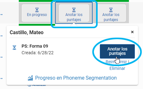 seleccione Anotar los puntajes, luego Anotar los puntajes en la ventana emergente