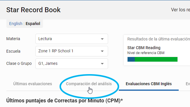 seleccione la pestaña Comparación del análisis