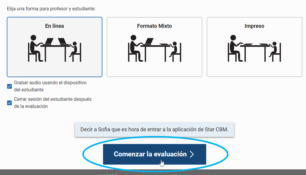 seleccione Comenzar la evaluación