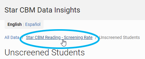 to go back to the previous page, select the Screening Rate link