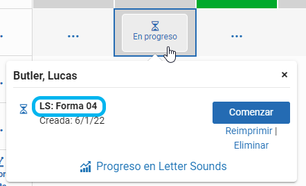 ejemplo del ID de la forma cuando está seleccionado En progreso