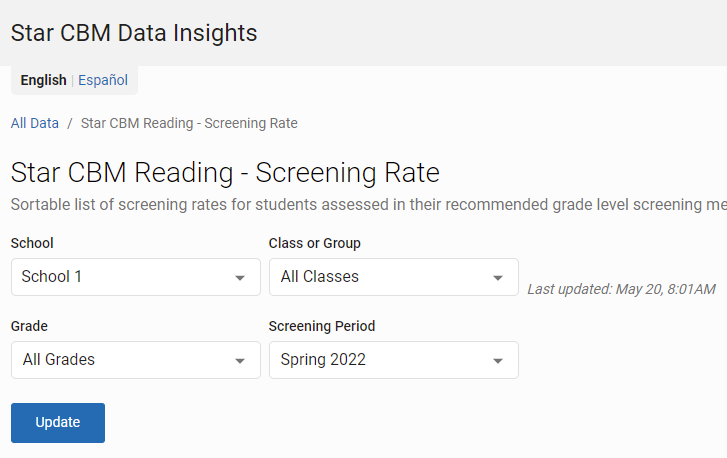 the drop-down lists on the Screening Rate page