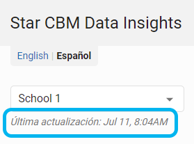 ejemplo de la última fecha y hora de actualización abajo del nombre de la escuela o la lista desplegable