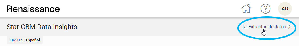 seleccione Extractos de datos en la esquina superior derecha de la página