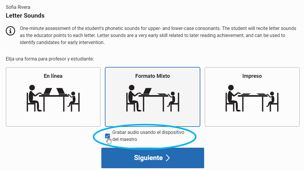 ejemplo de la casilla de verificación de grabación de audio