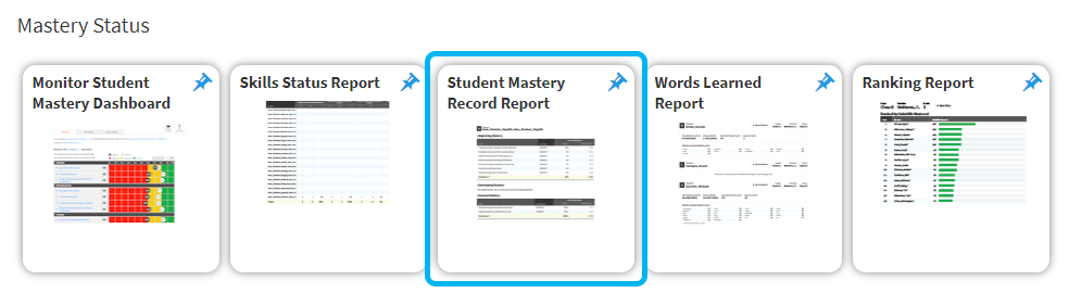 The Student Mastery Record Report tile.