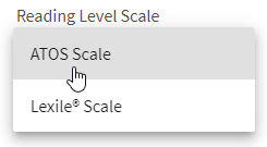 The Reading Level Scale drop-down list.