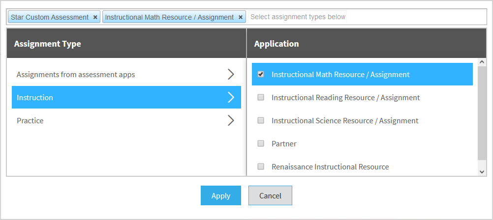 the options available in Instruction