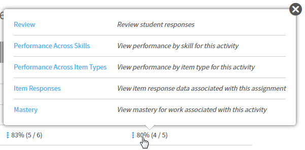 example of the options available when you select a score