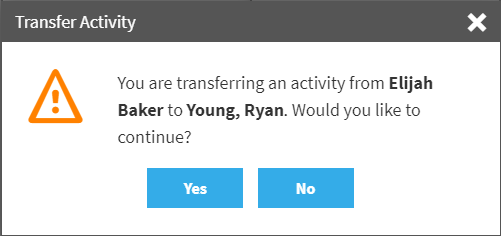en el mensaje emergente de Transferir actividad, seleccione Sí para continuar