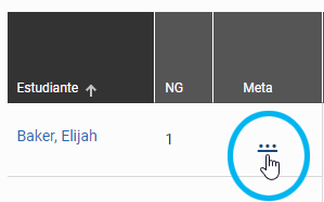 seleccione la celda del estudiante en la columna Meta