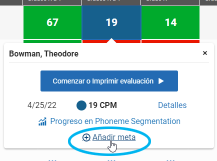 seleccione un puntaje, luego seleccione Añadir meta en la ventana emergente