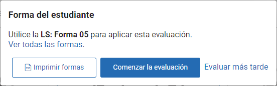 ejemplo del mensaje en la Forma del estudiante para evaluaciones en formato Mixto