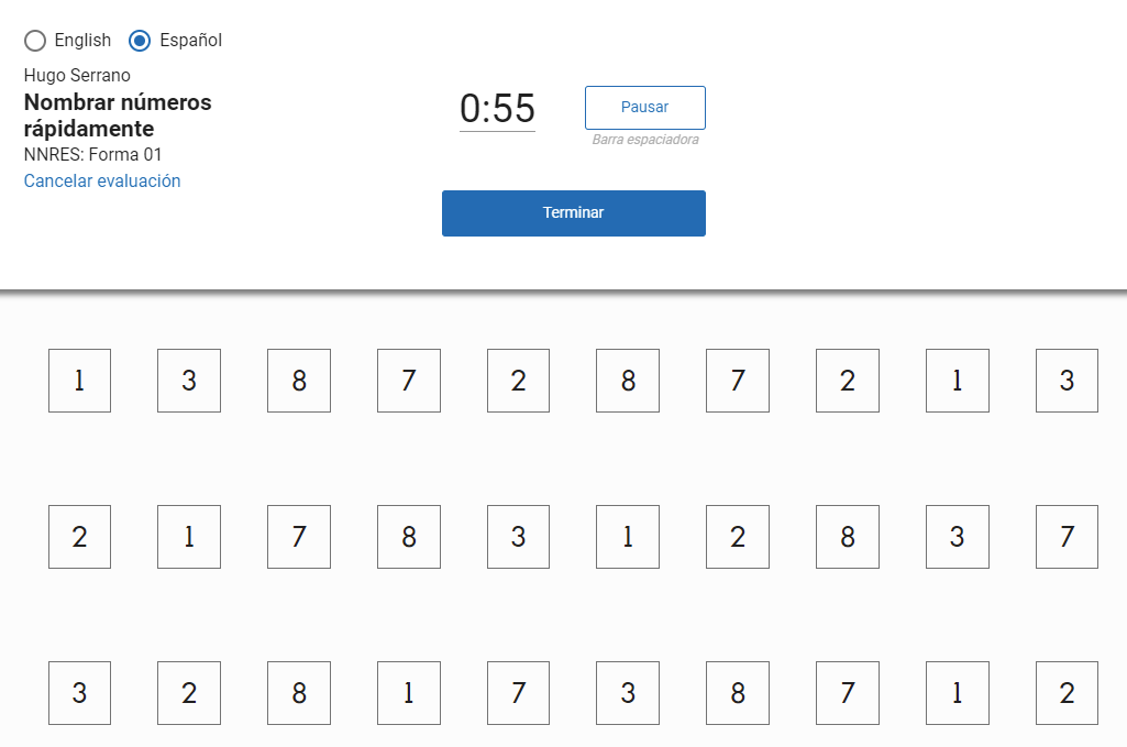 ejemplo de Nombrar letras rápidamente