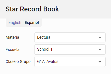 use las listas desplegables para elegir la materia, la escuela y la clase