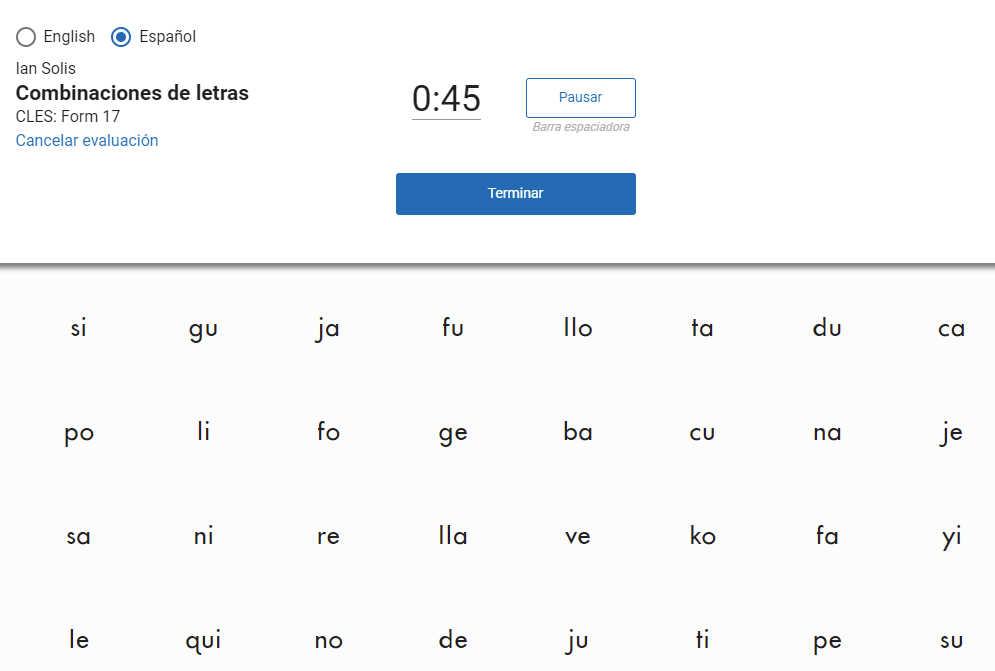 ejemplo de Combinaciones de letras