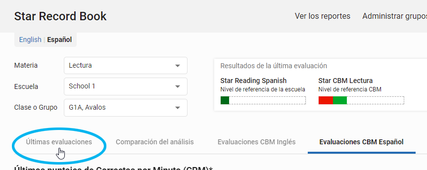 seleccione la pestaña Últimas evaluaciones