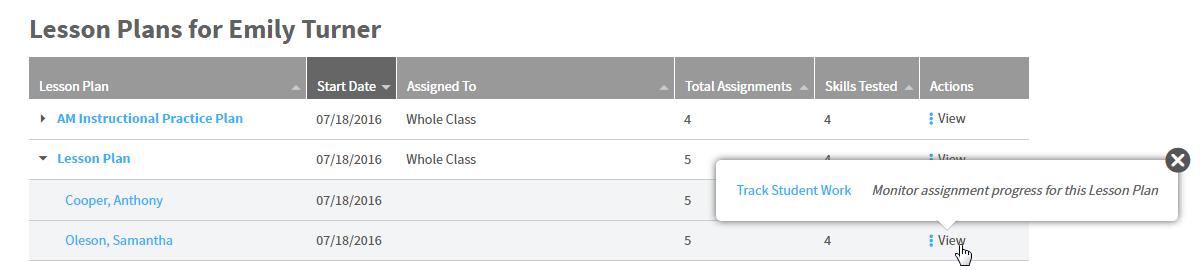 select View, then select Track Student Work