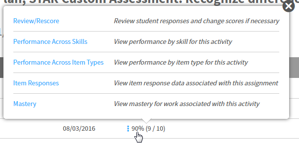 example of the options available when you select a score