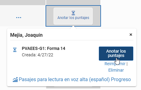 seleccione Anotar los puntajes, luego seleccione nuevamente Anotar los puntajes en la ventana emergente