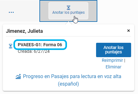 identificador de la forma en el mensaje emergente de Anotar los puntajes